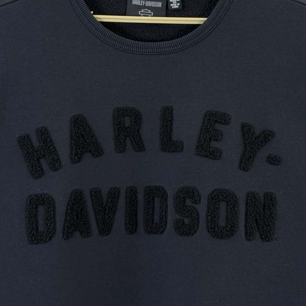 Harley-Davidson Sweatshirt‎ Mens 3XL Black Chenille Logo Crewneck Fleece - Picture 2 of 8